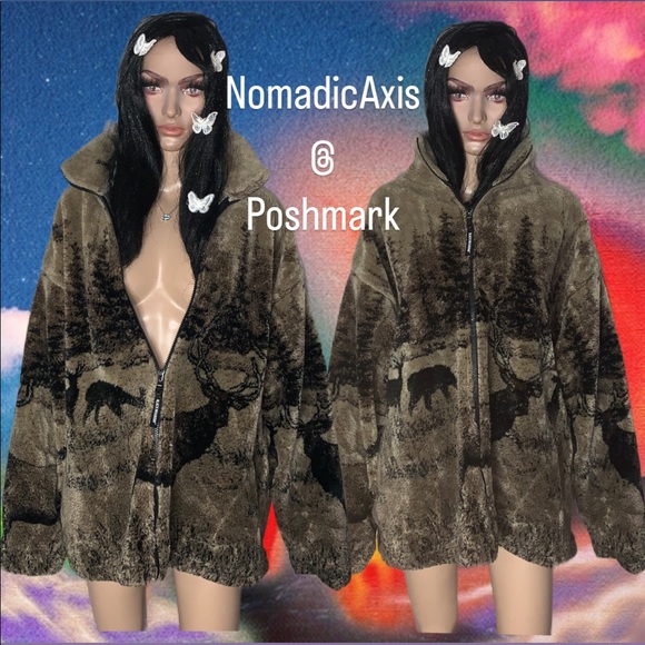 American Vintage Other - 🇺🇸 USA American vintage 2XL BLACK MOUNTAIN motif brown deer fleece vtg sweater